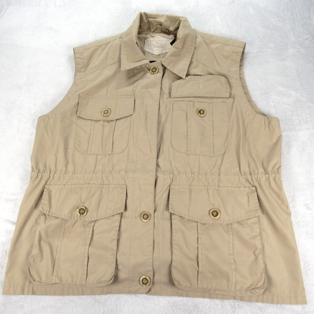 Woolrich Vest Men XL Khaki Adjustable Waist Pockets Button Front Hunting Hiking